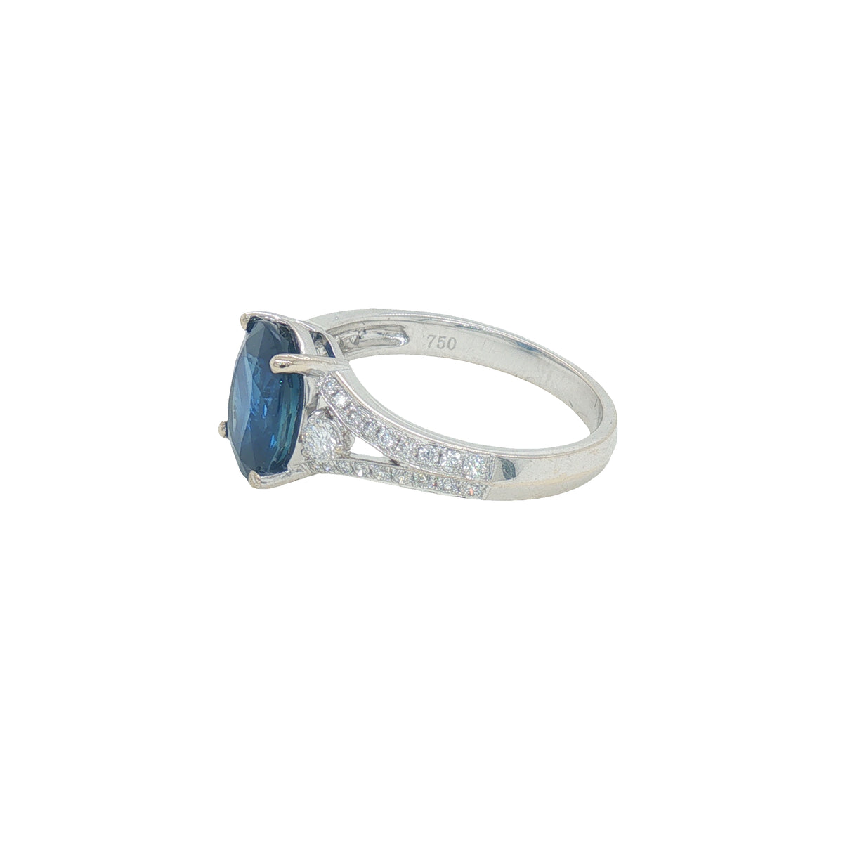 2.78 Carat Oval Blue Sapphire Diamond Engagement Style Ring