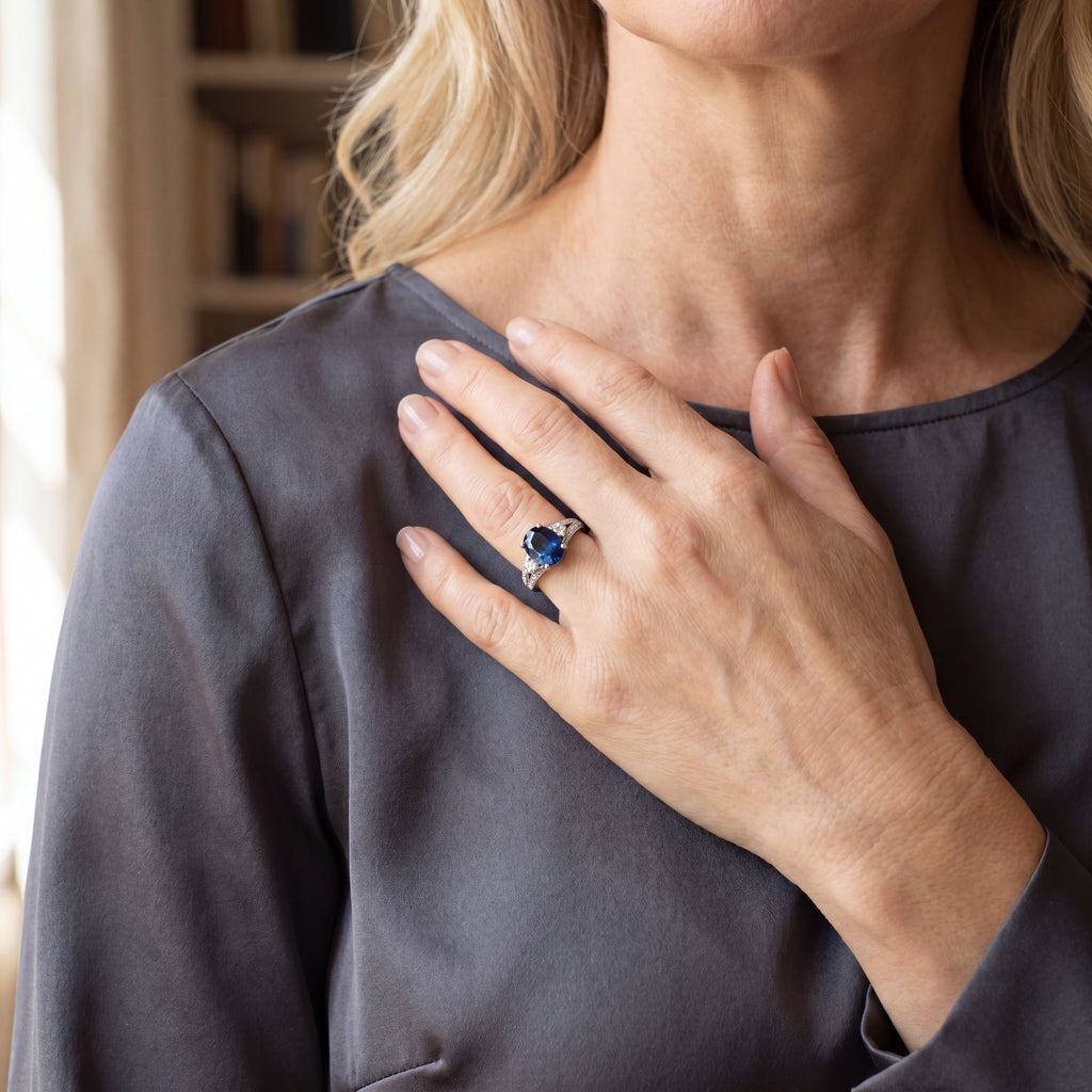 2.78 Carat Oval Blue Sapphire Diamond Engagement Style Ring