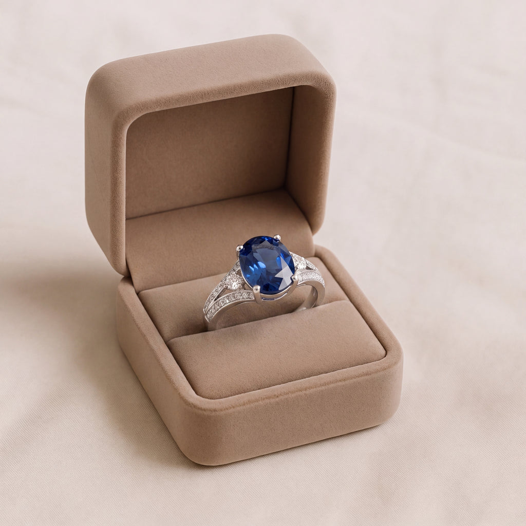 2.78 Carat Oval Blue Sapphire Diamond Engagement Style Ring