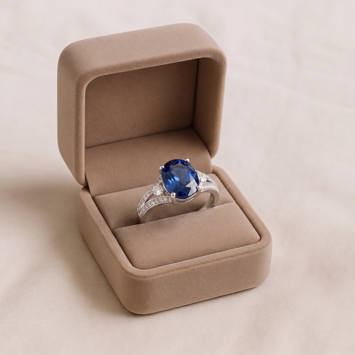 2.78 Carat Oval Blue Sapphire Diamond Engagement Style Ring