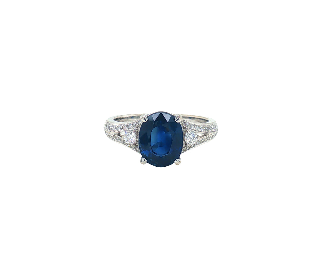 2.78 Carat Oval Blue Sapphire Diamond Engagement Style Ring