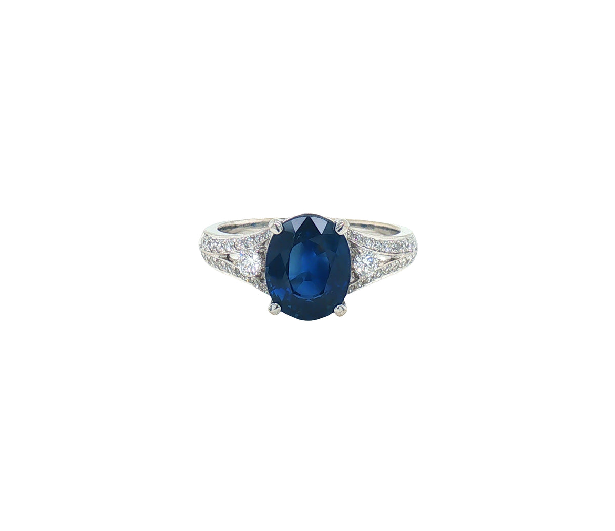 2.78 Carat Oval Blue Sapphire Diamond Engagement Style Ring