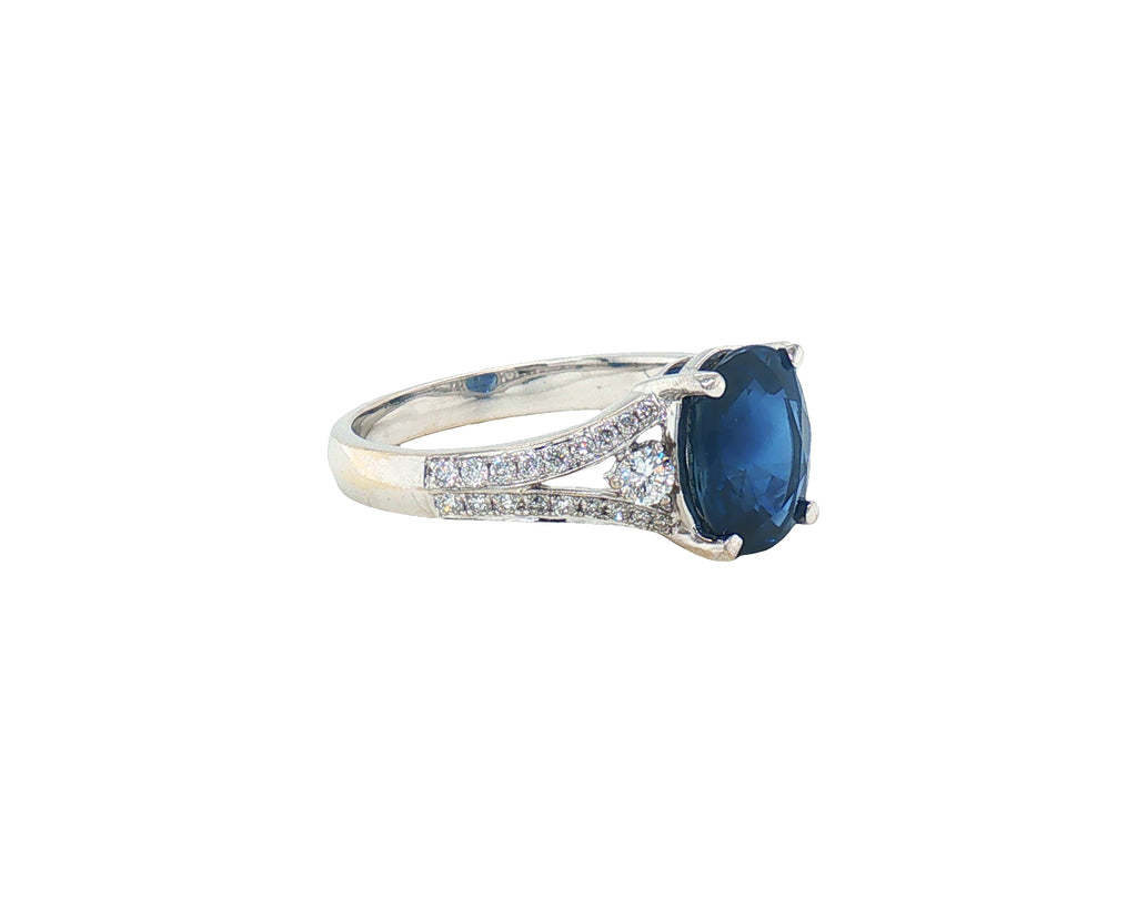 2.78 Carat Oval Blue Sapphire Diamond Engagement Style Ring