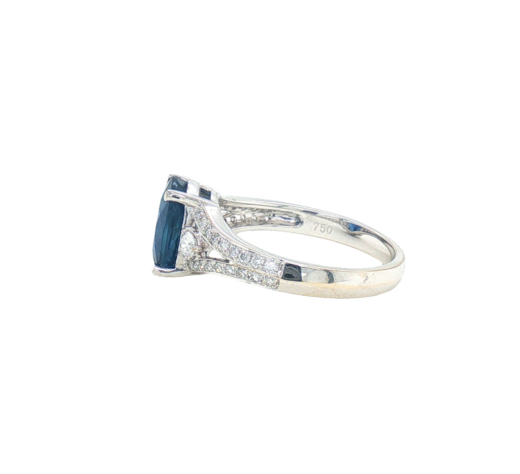 2.78 Carat Oval Blue Sapphire Diamond Engagement Style Ring