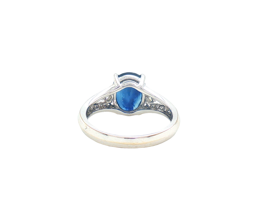 2.78 Carat Oval Blue Sapphire Diamond Engagement Style Ring