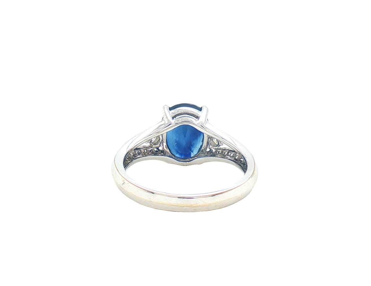 2.78 Carat Oval Blue Sapphire Diamond Engagement Style Ring