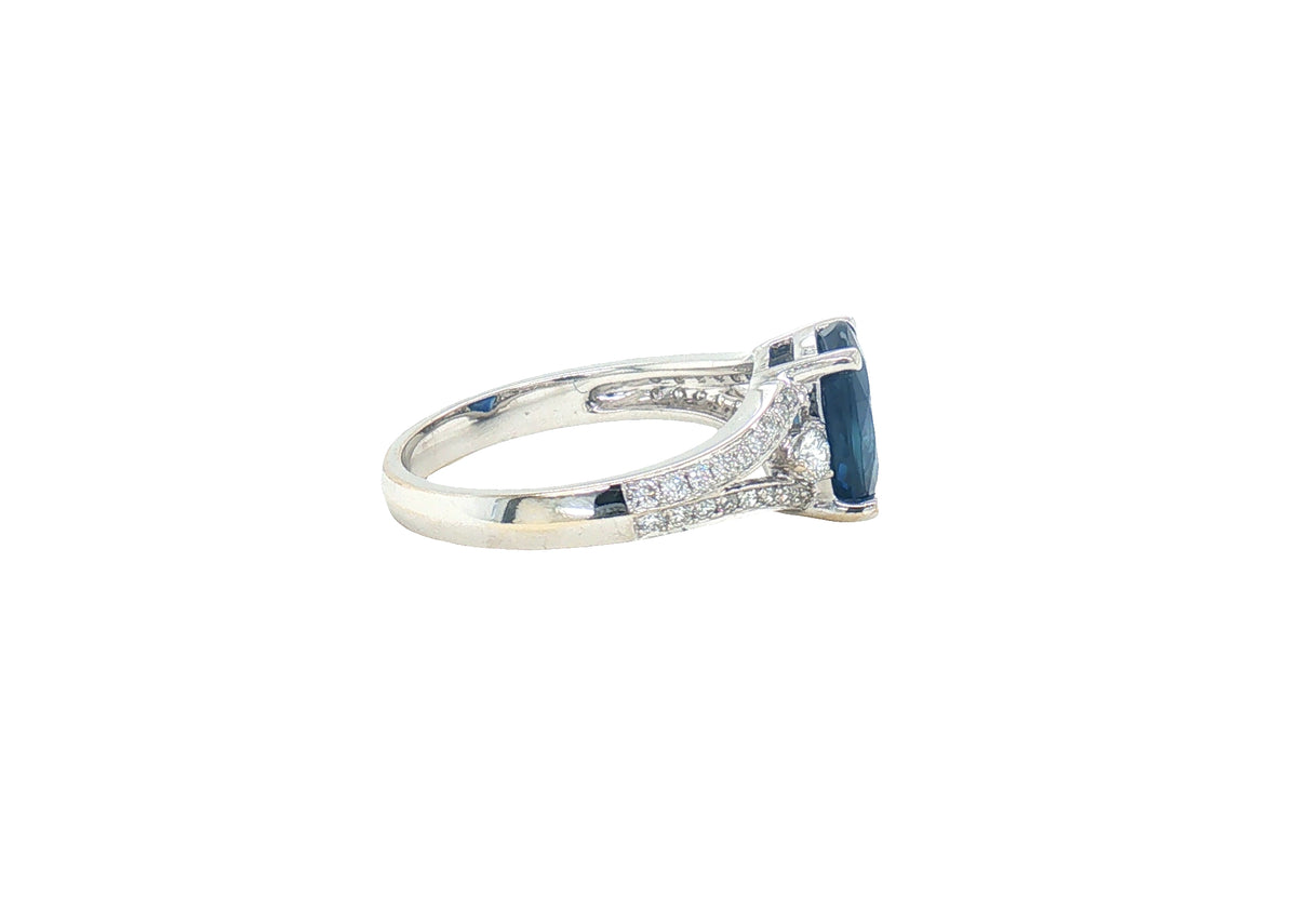 2.78 Carat Oval Blue Sapphire Diamond Engagement Style Ring