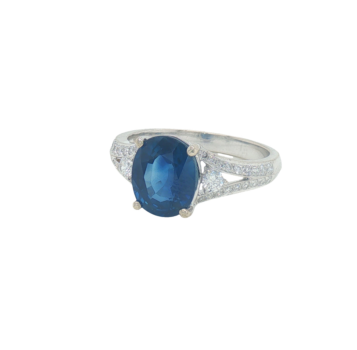 2.78 Carat Oval Blue Sapphire Diamond Engagement Style Ring