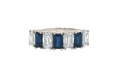 GIA Certified Emerald Cut Sapphire Diamond Band Ring in 18K White Gold