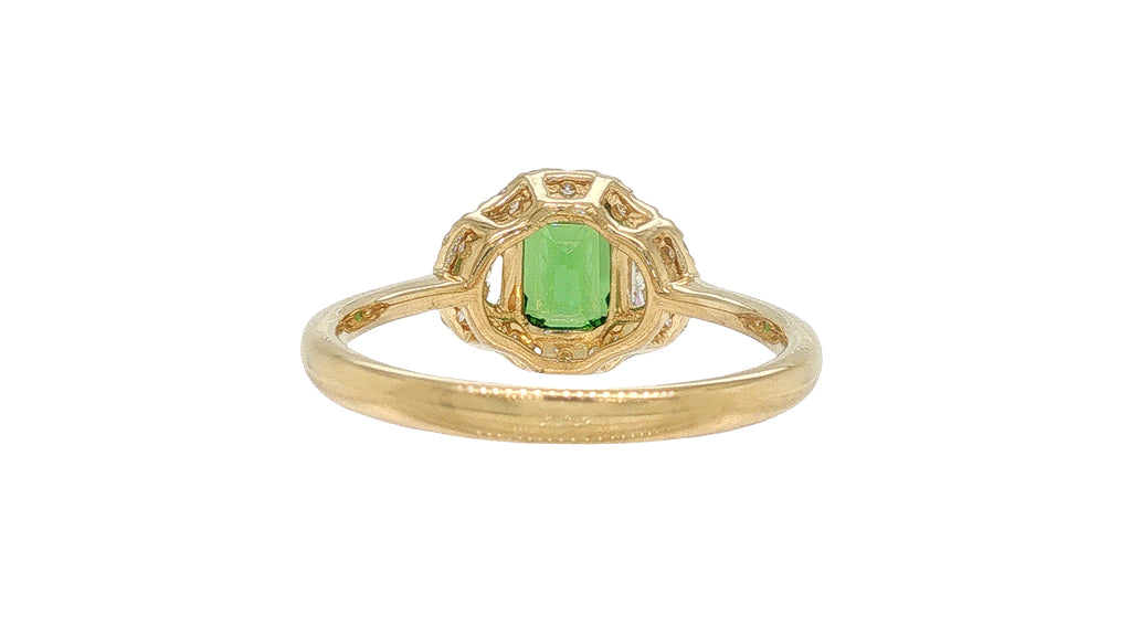 GIA Certified Tsavorite Garnet and Diamond Halo Ring in 18K Yellow Gold