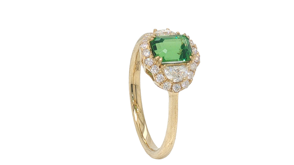 GIA Certified Tsavorite Garnet and Diamond Halo Ring in 18K Yellow Gold