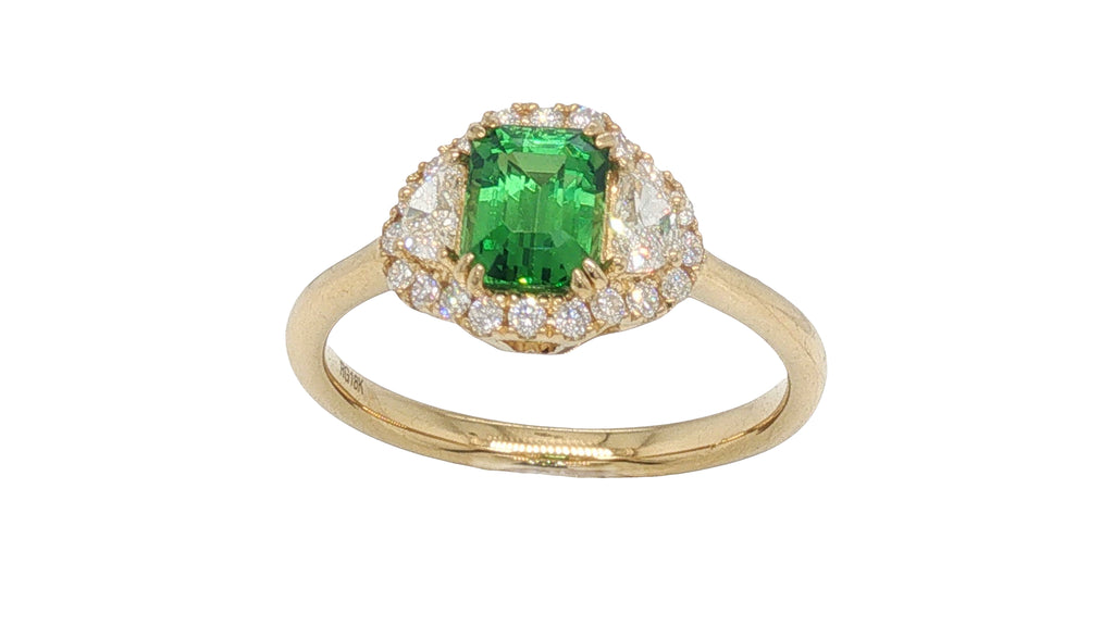 GIA Certified Tsavorite Garnet and Diamond Halo Ring in 18K Yellow Gold