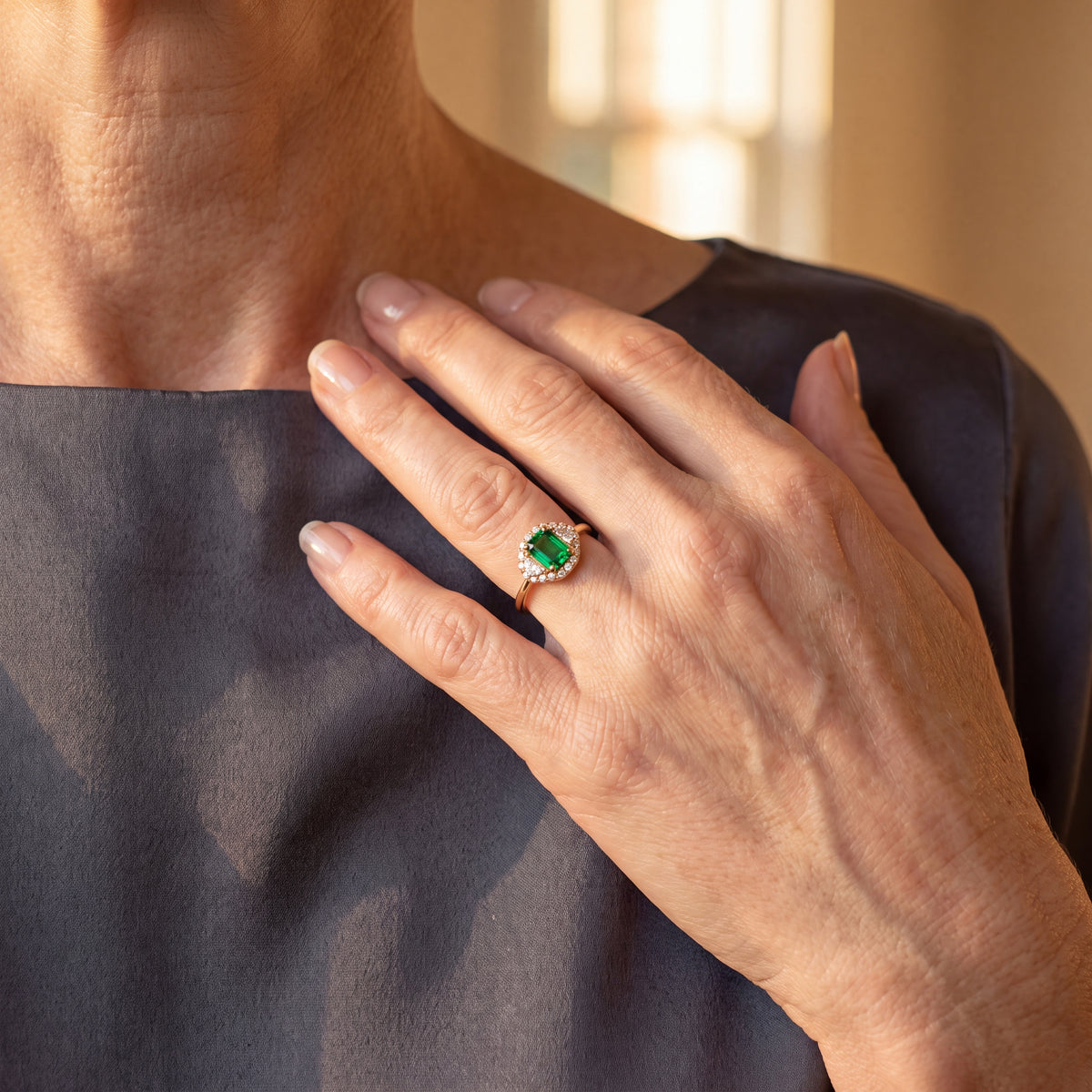 GIA Certified Tsavorite Garnet and Diamond Halo Ring in 18K Yellow Gold