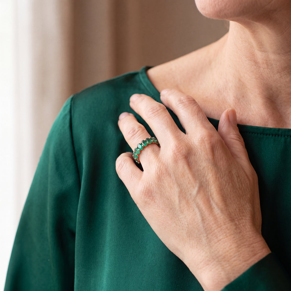 3.36 Carat Oval Emerald Eternity Ring in 14K Gold