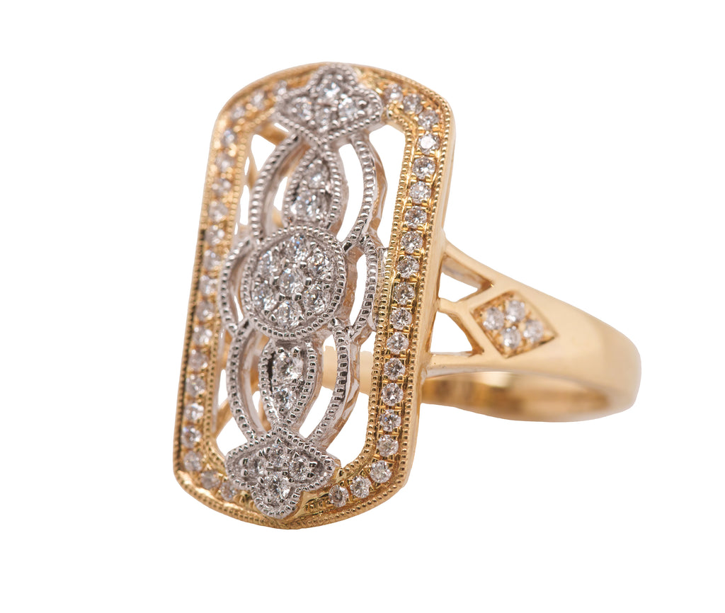 Art Deco–Inspired Diamond Openwork Ring in 18K Yellow and White Gold