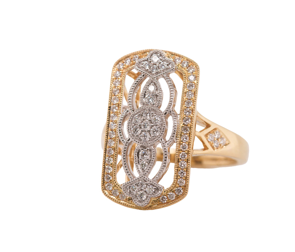 Art Deco–Inspired Diamond Openwork Ring in 18K Yellow and White Gold