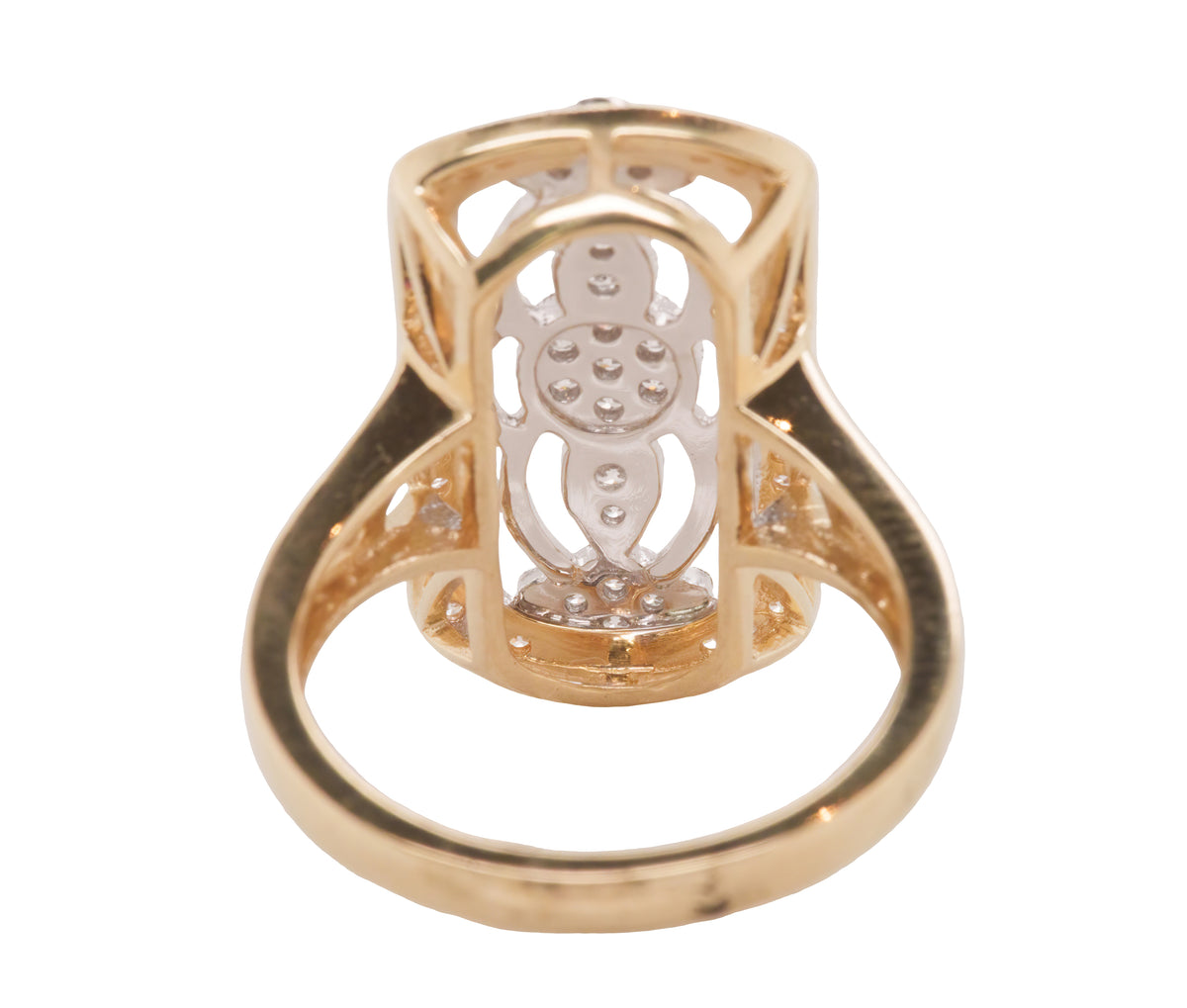 Art Deco–Inspired Diamond Openwork Ring in 18K Yellow and White Gold
