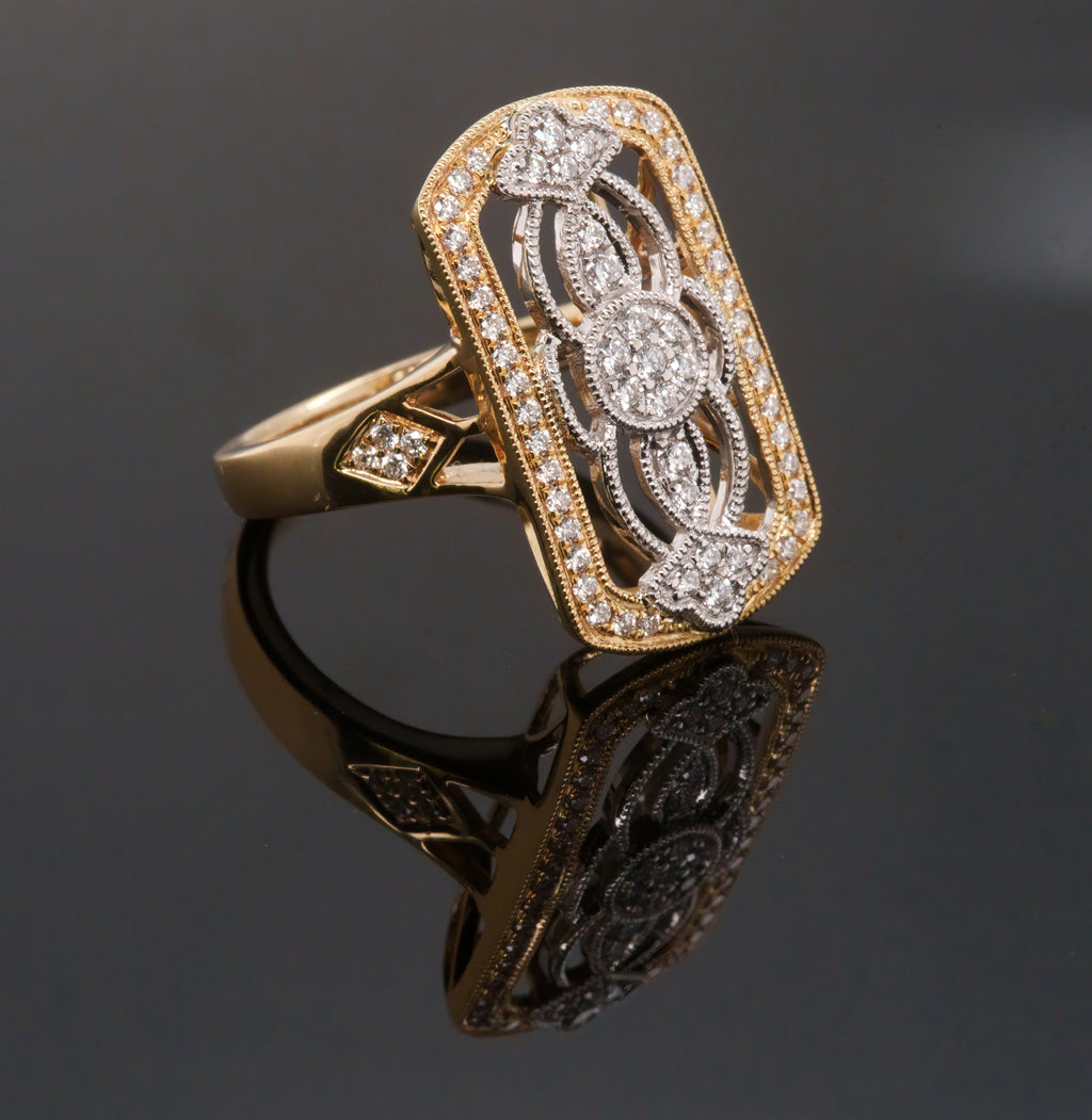 Art Deco–Inspired Diamond Openwork Ring in 18K Yellow and White Gold