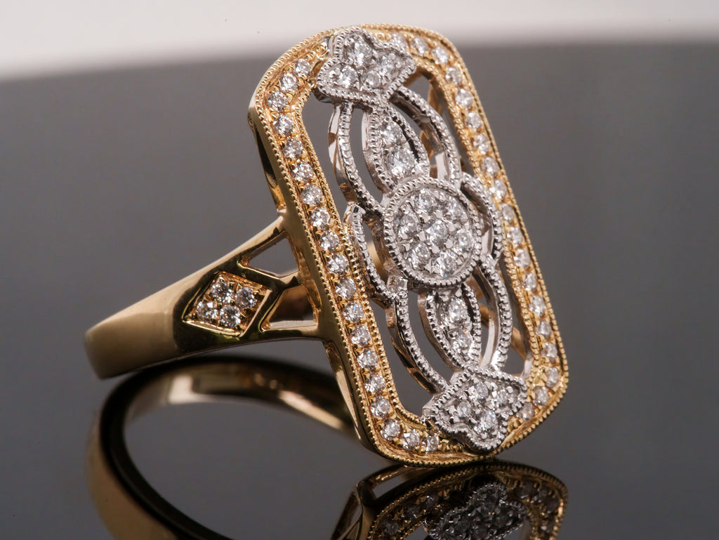 Art Deco–Inspired Diamond Openwork Ring in 18K Yellow and White Gold