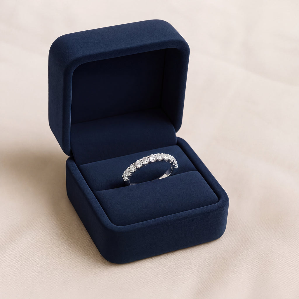 18K White Gold Diamond Wedding Band, 0.44 Carat Round Brilliant Diamonds