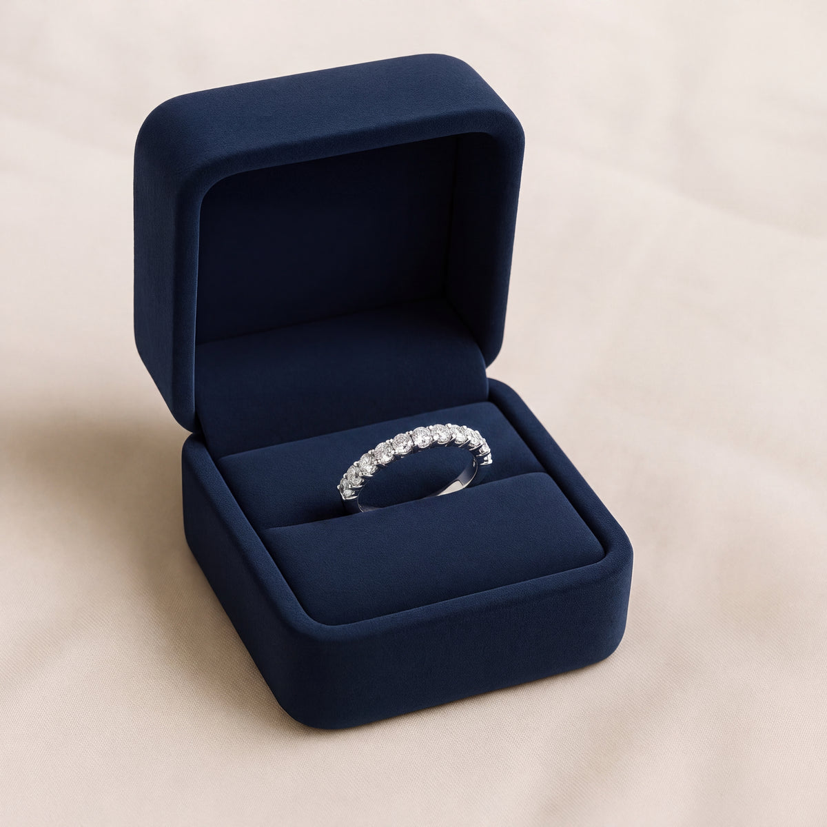 18K White Gold Diamond Wedding Band, 0.44 Carat Round Brilliant Diamonds