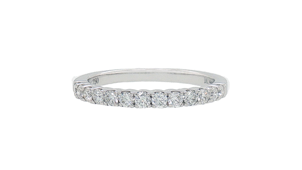 18K White Gold Diamond Wedding Band, 0.44 Carat Round Brilliant Diamonds