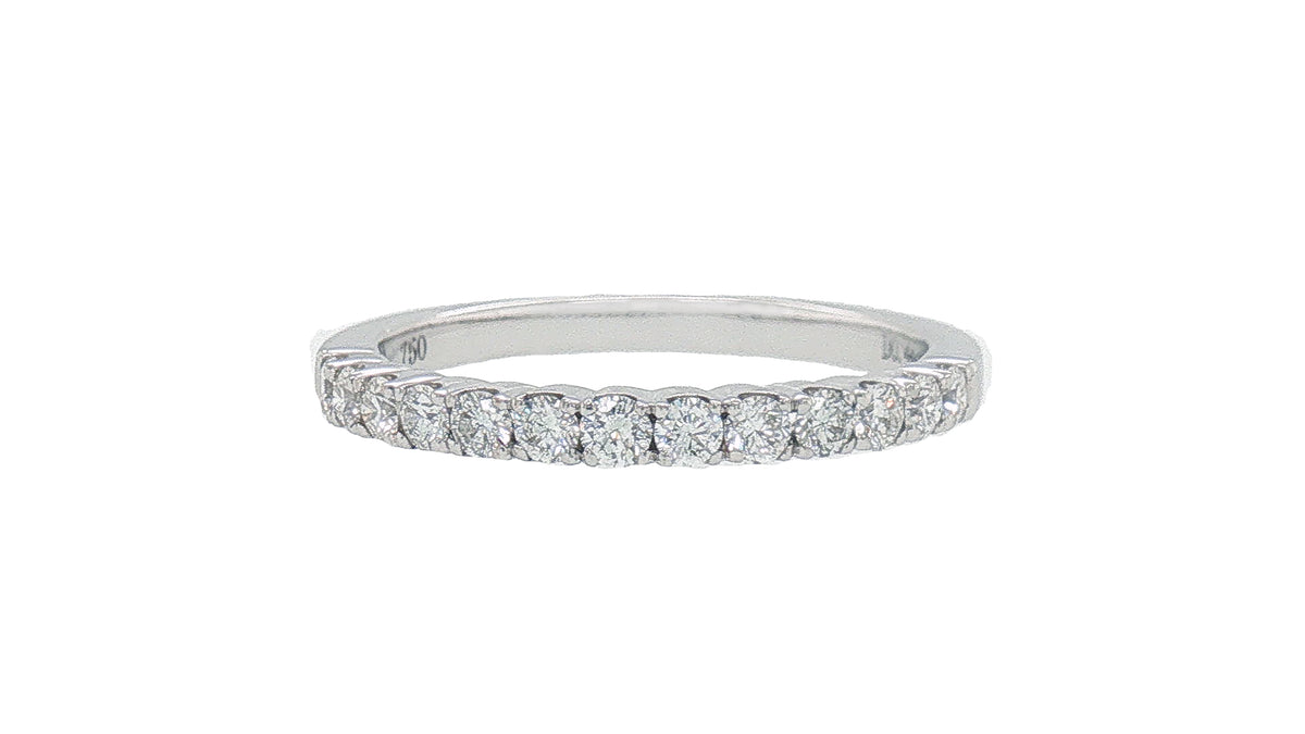 18K White Gold Diamond Wedding Band, 0.44 Carat Round Brilliant Diamonds