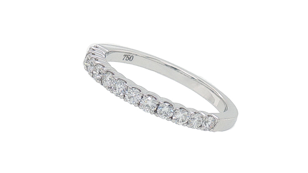 18K White Gold Diamond Wedding Band, 0.44 Carat Round Brilliant Diamonds