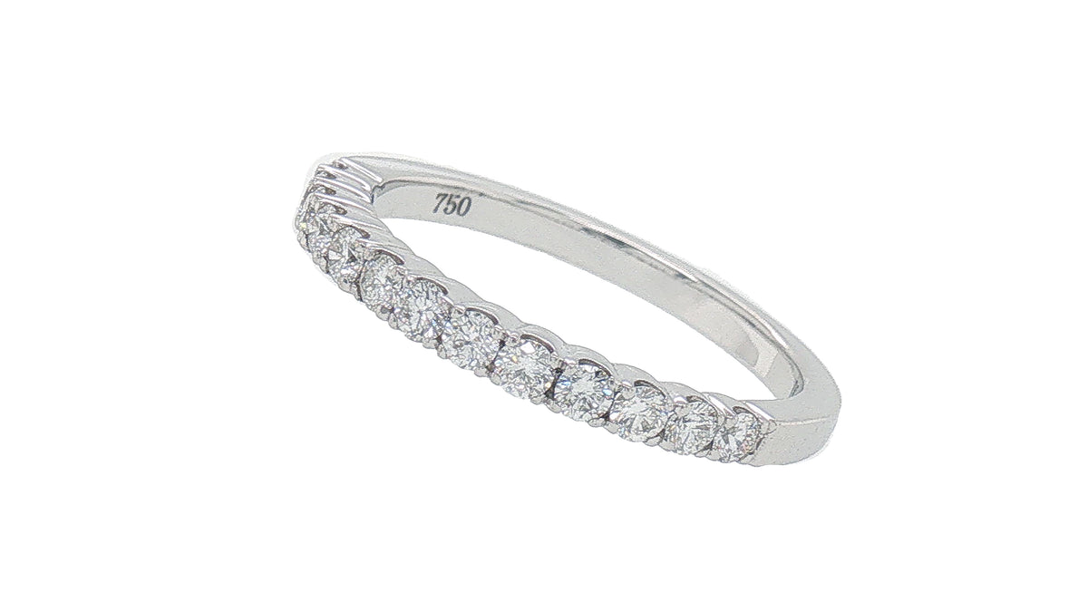 18K White Gold Diamond Wedding Band, 0.44 Carat Round Brilliant Diamonds