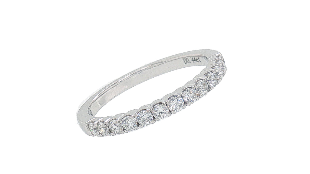 18K White Gold Diamond Wedding Band, 0.44 Carat Round Brilliant Diamonds