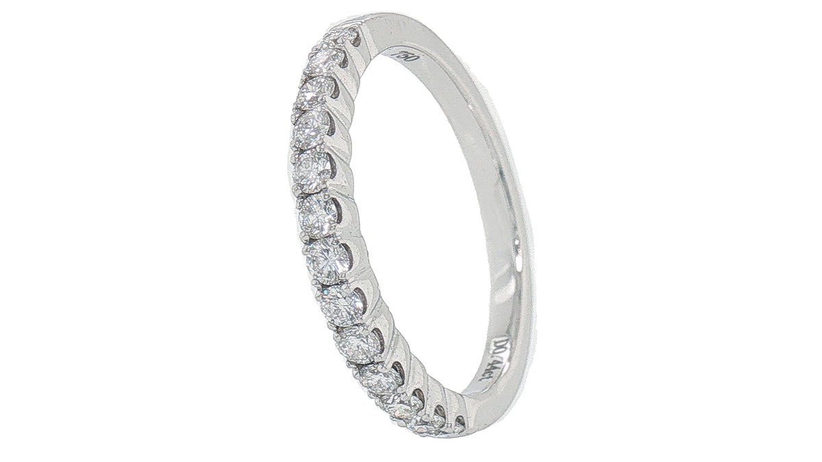 18K White Gold Diamond Wedding Band, 0.44 Carat Round Brilliant Diamonds