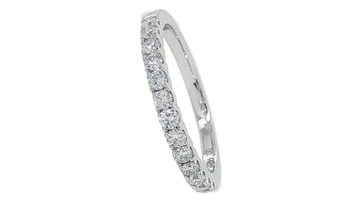 18K White Gold Diamond Wedding Band, 0.44 Carat Round Brilliant Diamonds