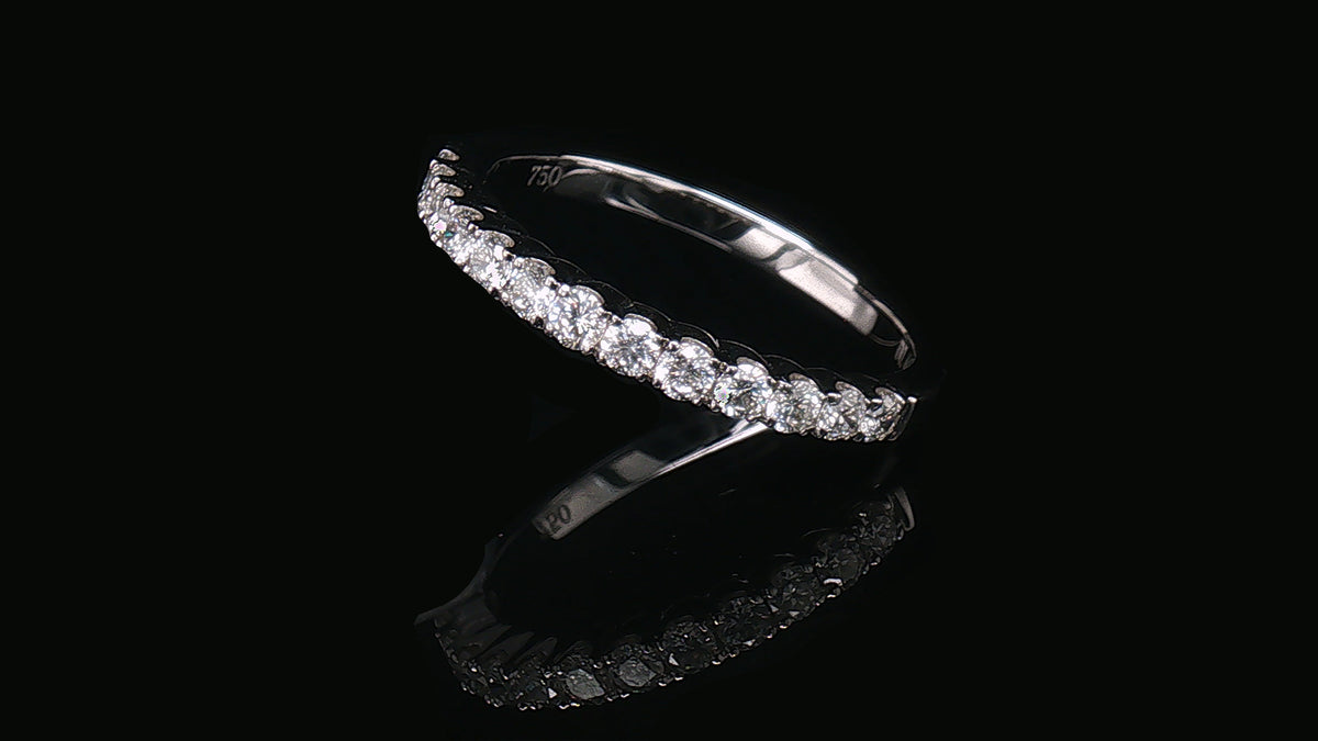 18K White Gold Diamond Wedding Band, 0.44 Carat Round Brilliant Diamonds