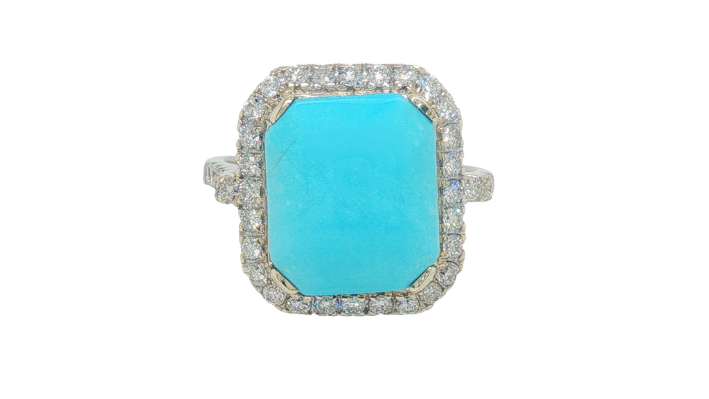 4.91 Carat Turquoise Diamond Halo Ring in 18K White Gold