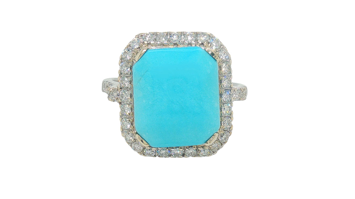 4.91 Carat Turquoise Diamond Halo Ring in 18K White Gold
