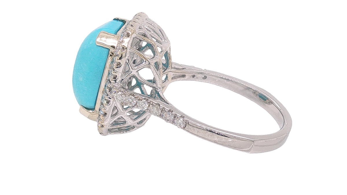 4.91 Carat Turquoise Diamond Halo Ring in 18K White Gold