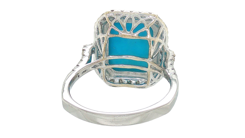 4.91 Carat Turquoise Diamond Halo Ring in 18K White Gold