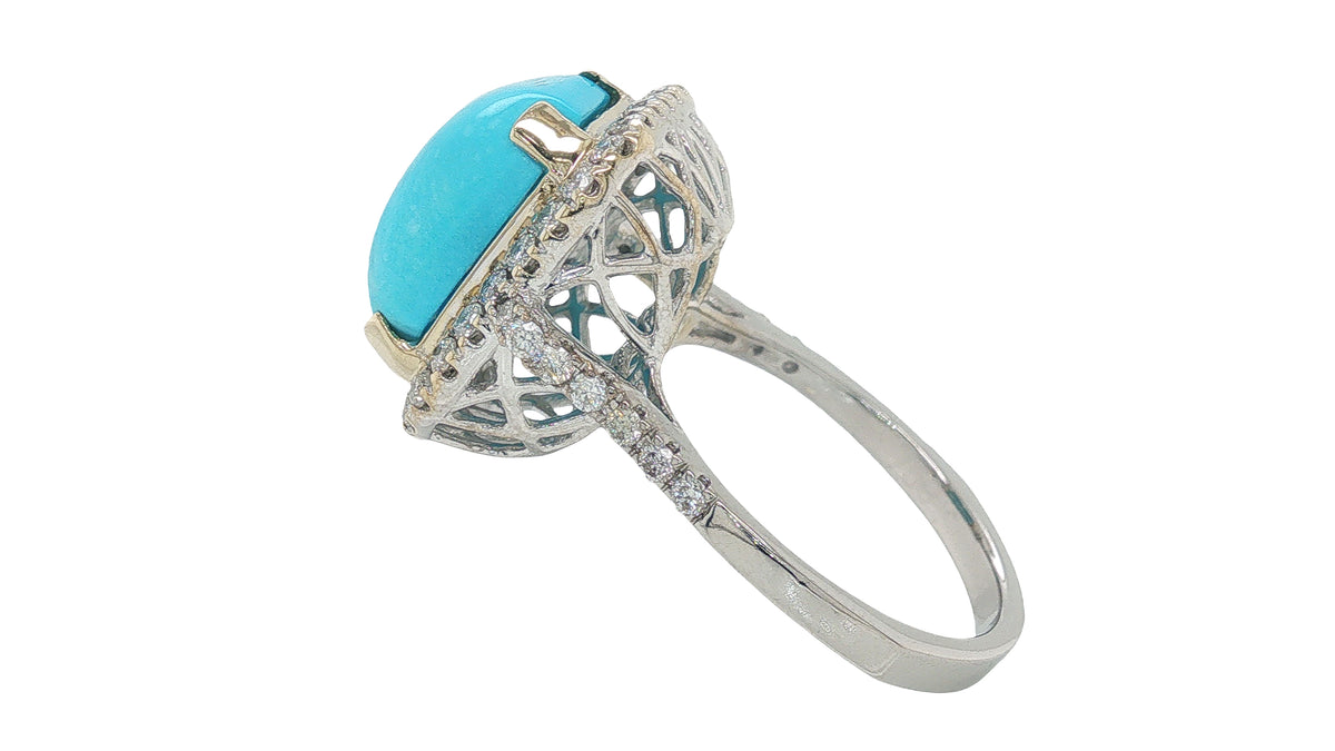 4.91 Carat Turquoise Diamond Halo Ring in 18K White Gold