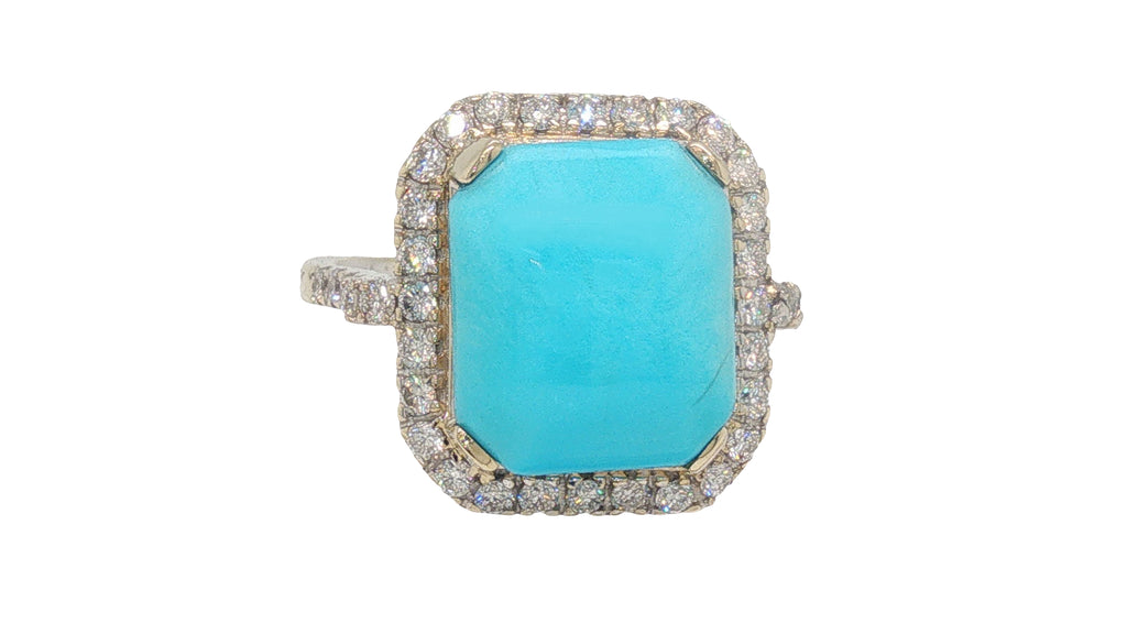 4.91 Carat Turquoise Diamond Halo Ring in 18K White Gold