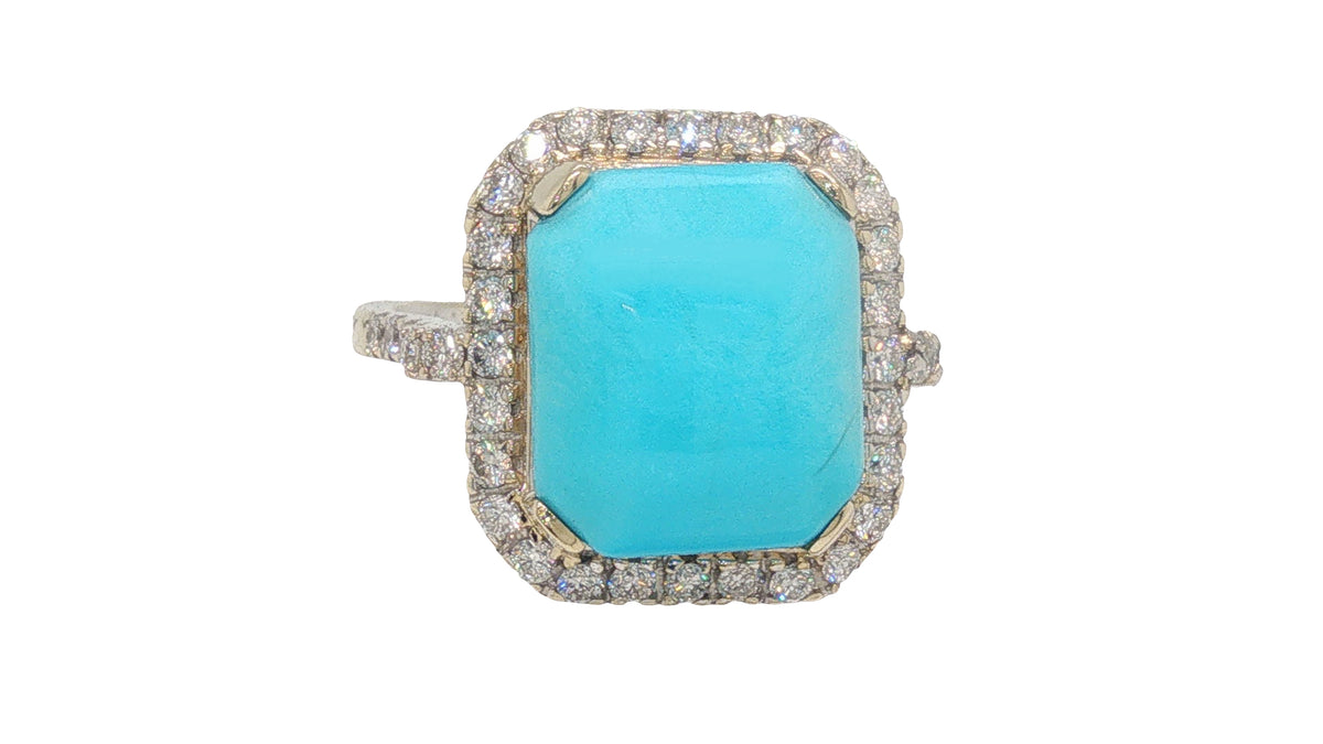 4.91 Carat Turquoise Diamond Halo Ring in 18K White Gold