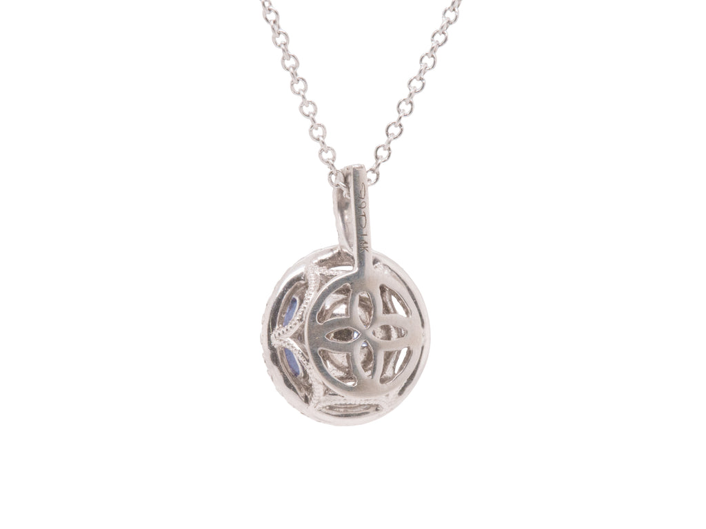 GIA Certified 2.46 Carat Round Tanzanite Diamond Halo Pendant Necklace in 14K White Gold