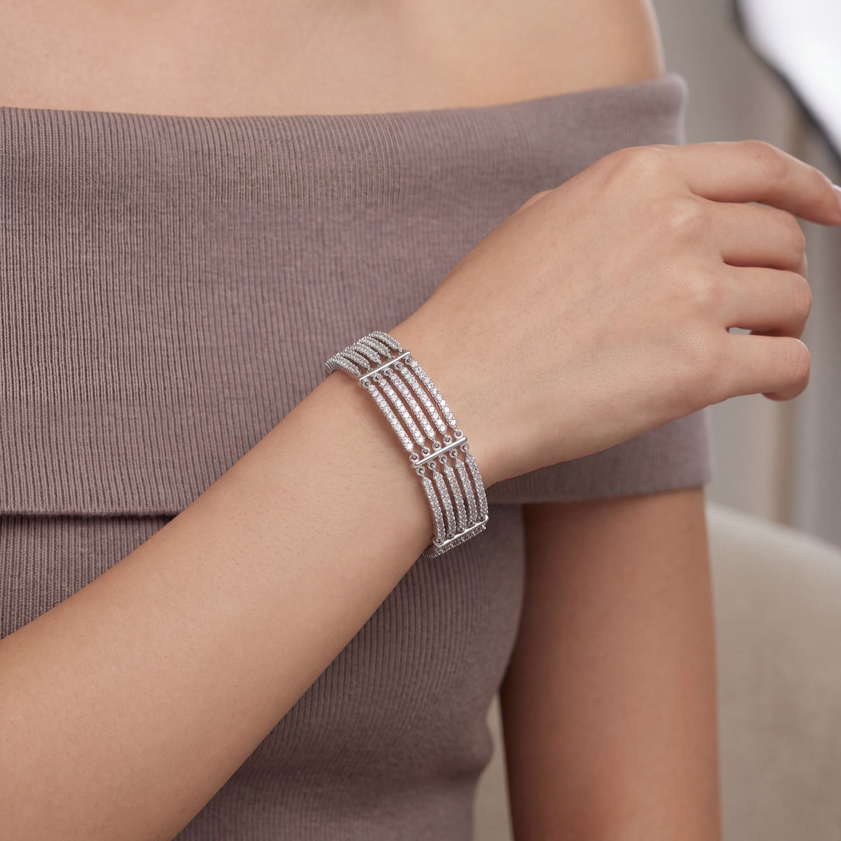 4.01 Carat Diamond Multi-Row Line Bracelet in 14K White Gold