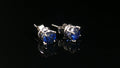 14K White Gold Round Blue Sapphire Stud Earrings, 1.00 Carat