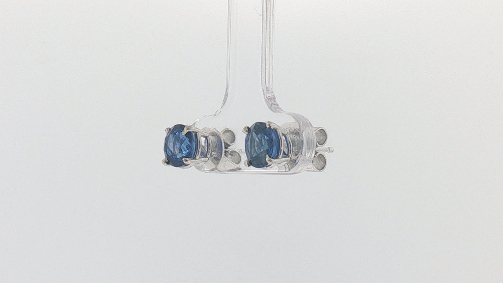 14K White Gold Round Blue Sapphire Stud Earrings, 1.00 Carat
