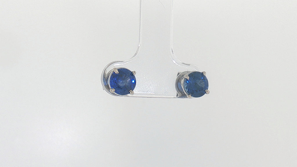 14K White Gold Round Blue Sapphire Stud Earrings, 1.00 Carat