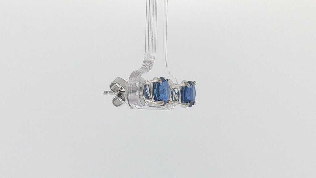 14K White Gold Round Blue Sapphire Stud Earrings, 1.00 Carat