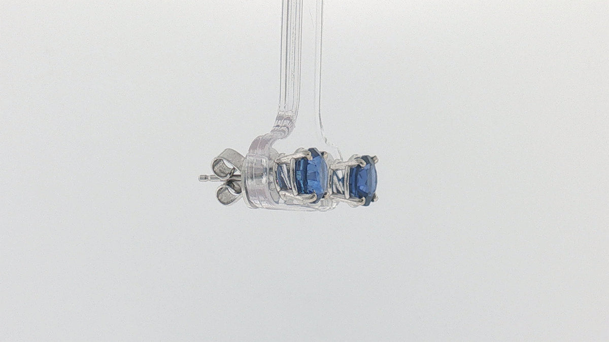 14K White Gold Round Blue Sapphire Stud Earrings, 1.00 Carat