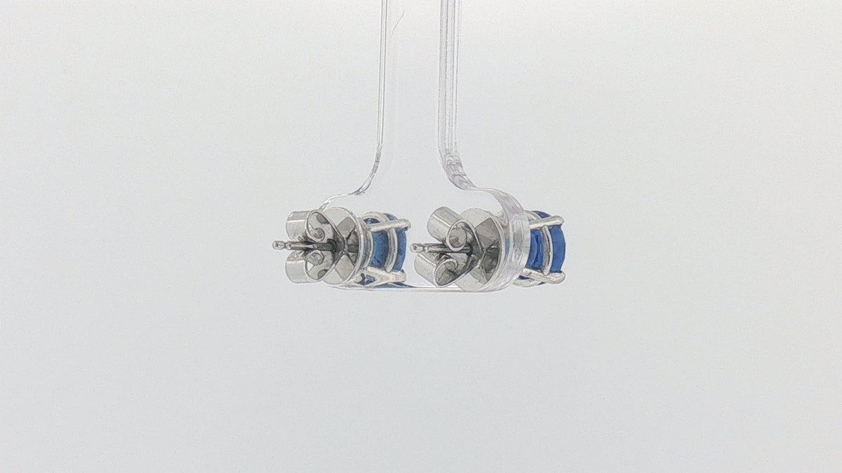 14K White Gold Round Blue Sapphire Stud Earrings, 1.00 Carat