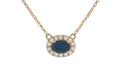 14K Yellow Gold Oval Blue Sapphire Halo Necklace