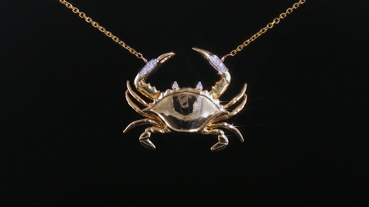 14K Yellow Gold Articulated Diamond-Tipped Crab Pendant